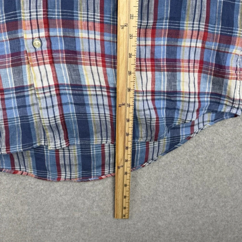 Polo Ralph Lauren Shirt Mens XL Blue Plaid Linen Preppy Button Down Long‎ Sleeve